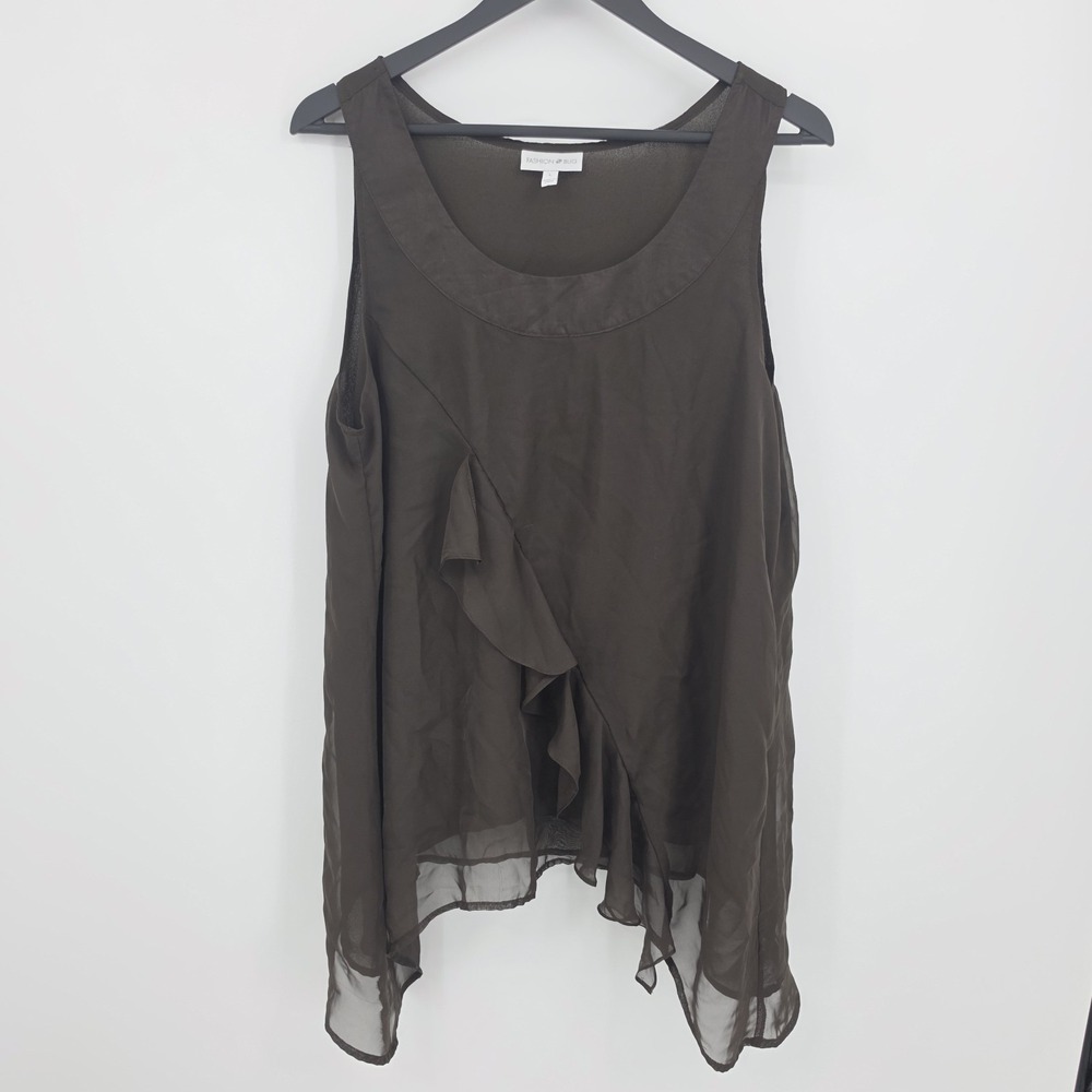 VTG Chocolate Brown Asymmetric Tank Top Ruffle Flowy Layered Fairy Grunge Sz L